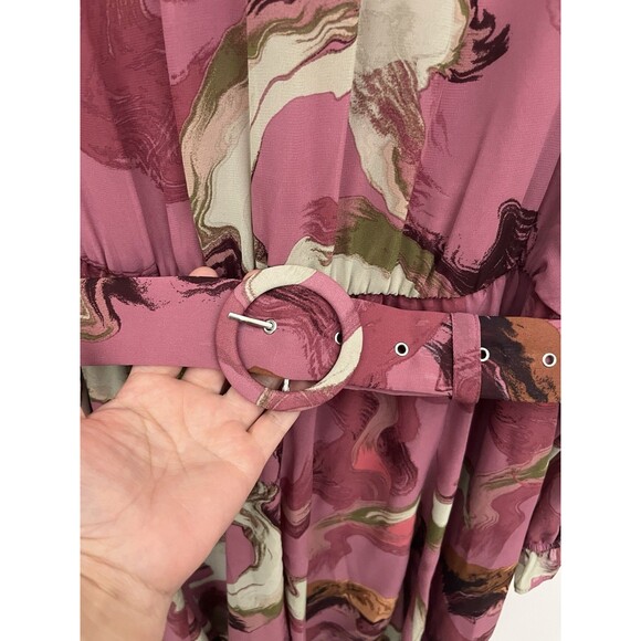 Nine West Women's Long Sleeve Belted Chiffon Mini Dress Large Mock Neck - Picture 9 of 14